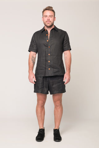 Lay It Down men's short sleeve slim fit shirt - black linen